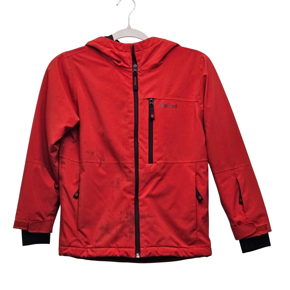 Marmot Ski Jacket Kids M Red Hooded Powder Skirt Insulated Winter Snow Coat